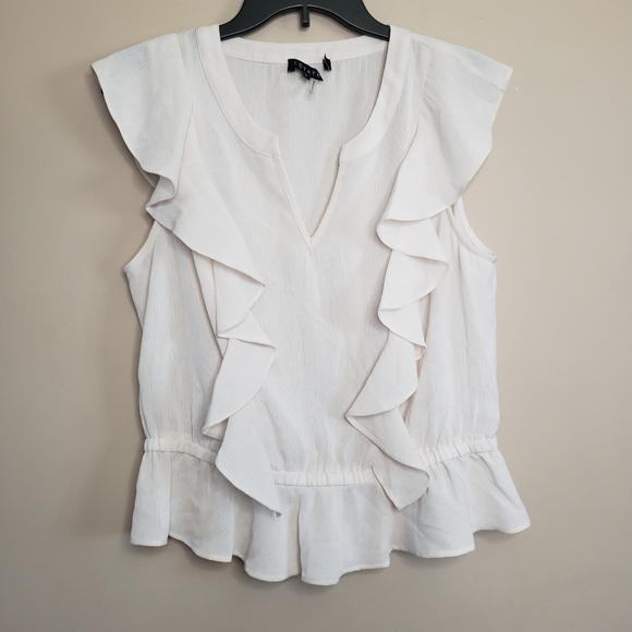 1 state gauze top with flounce sleeve in white swan L - Picture 2 of 6